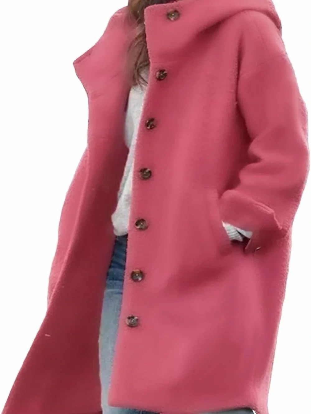 Funnel Neck Elegant Rose Pink Single-Breasted Trench Coat Medium NWT - Picture 4 of 6